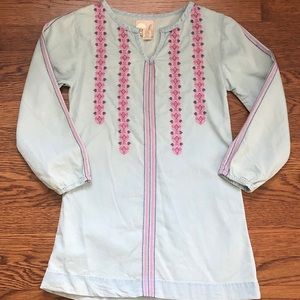 Peek chambray dress with pink embroidery. NEW